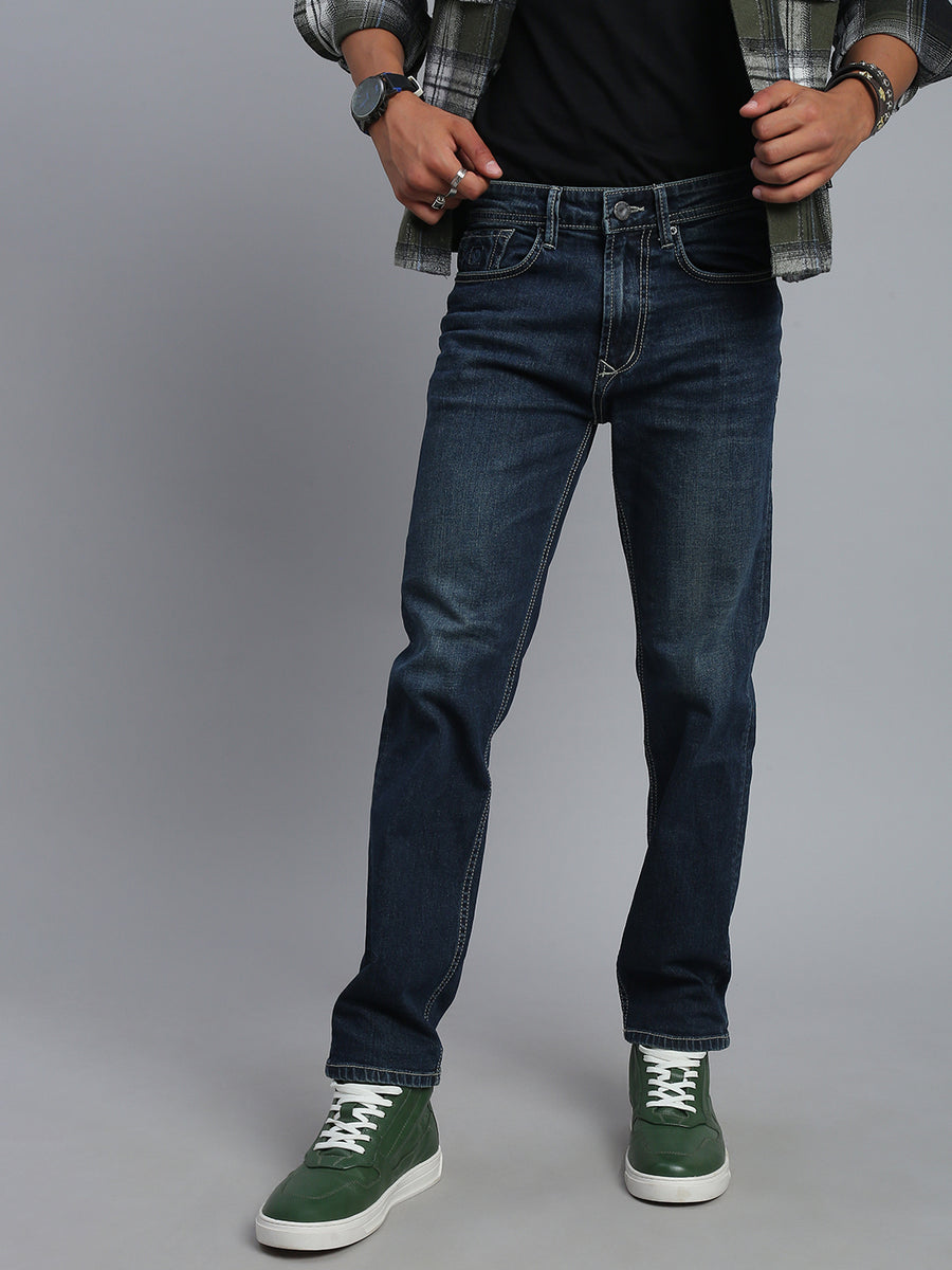Dark Blue Vintage Regular Straight Fit Stretchable Jeans
