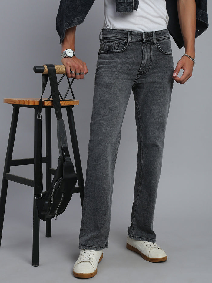 Grey Boot Cut Fit Stretchable Jeans