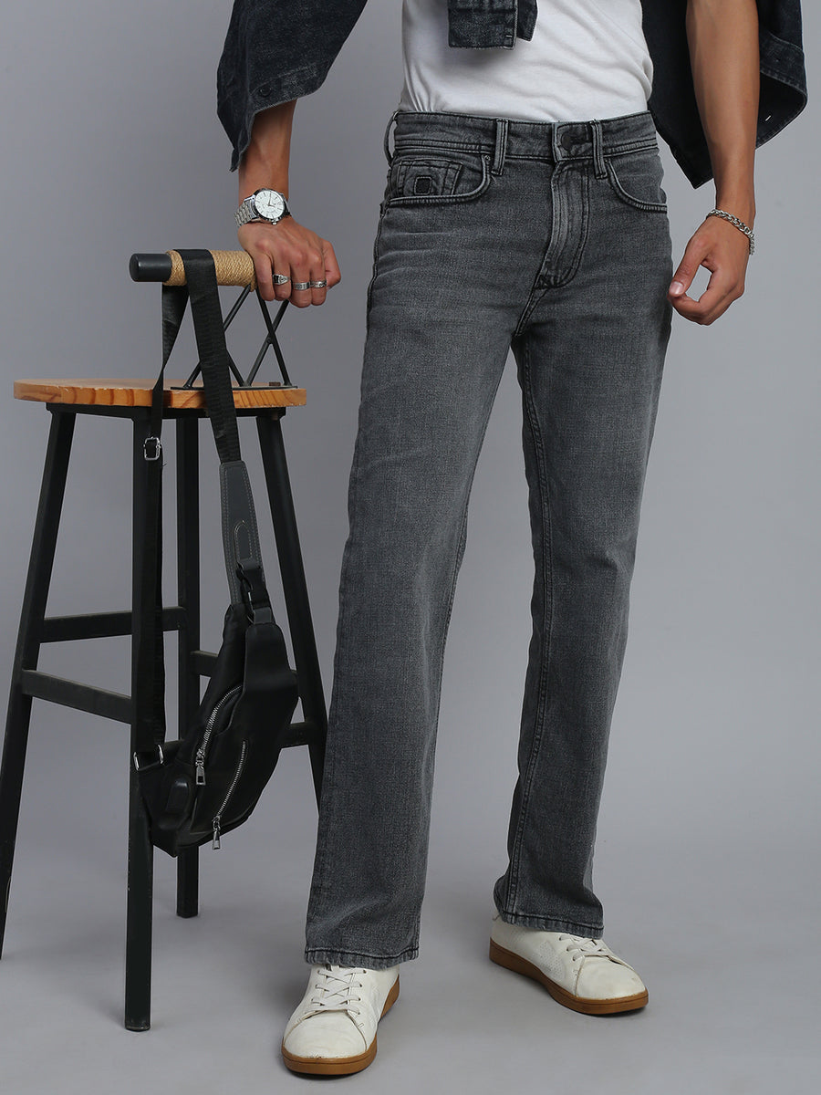 Grey Boot Cut Fit Stretchable Jeans