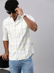 White Compact Rich/Cotton Checks Full Sleeve Shirt With Pocket