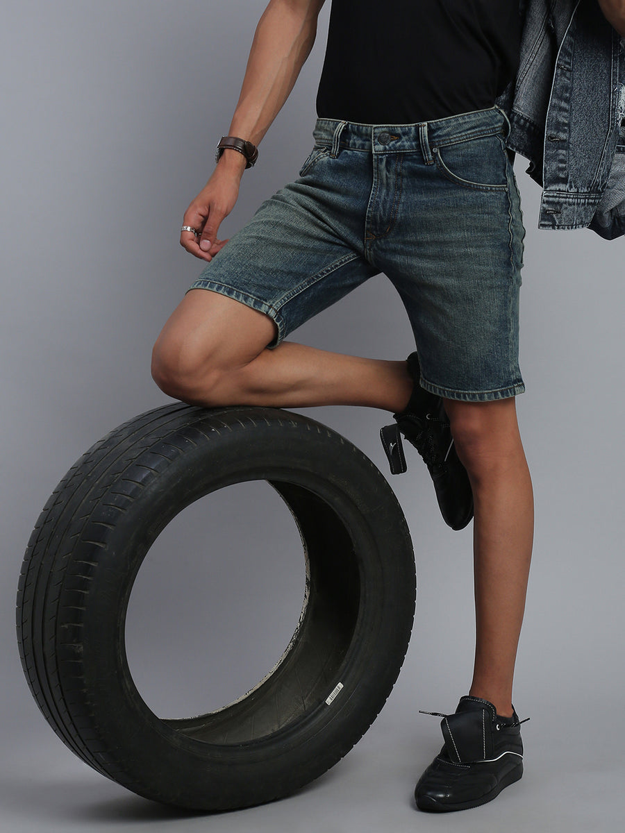 Blue Vintage Slim Fit Shorts