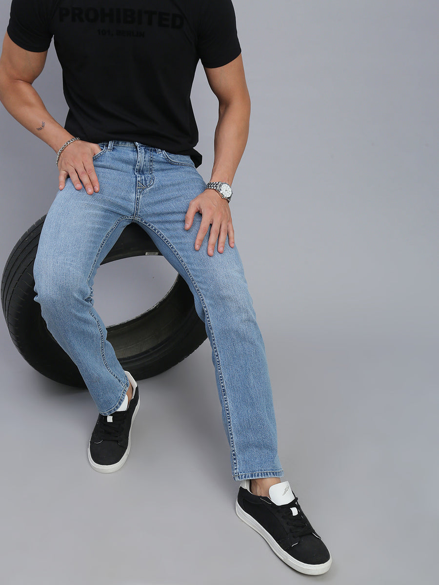 Light Blue Regular Straight Fit Stretchable Jeans