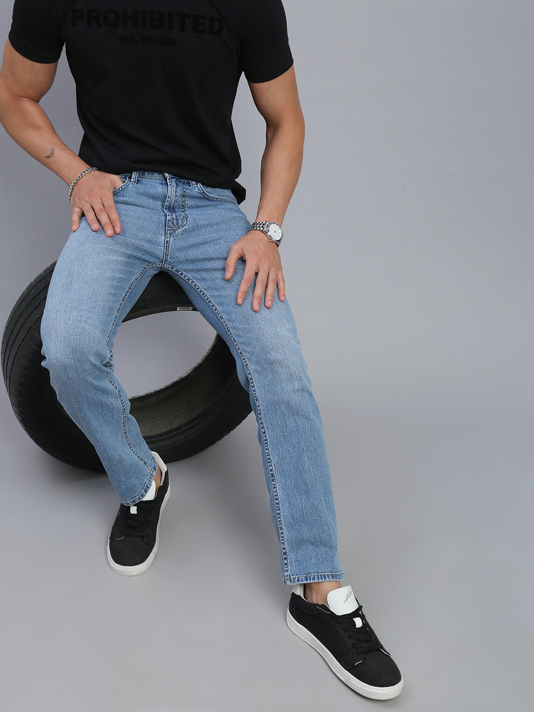 Light Blue Regular Straight Fit Stretchable Jeans