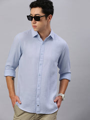 Ice Blue Doble Cloth Cotton Shirt With Pocket