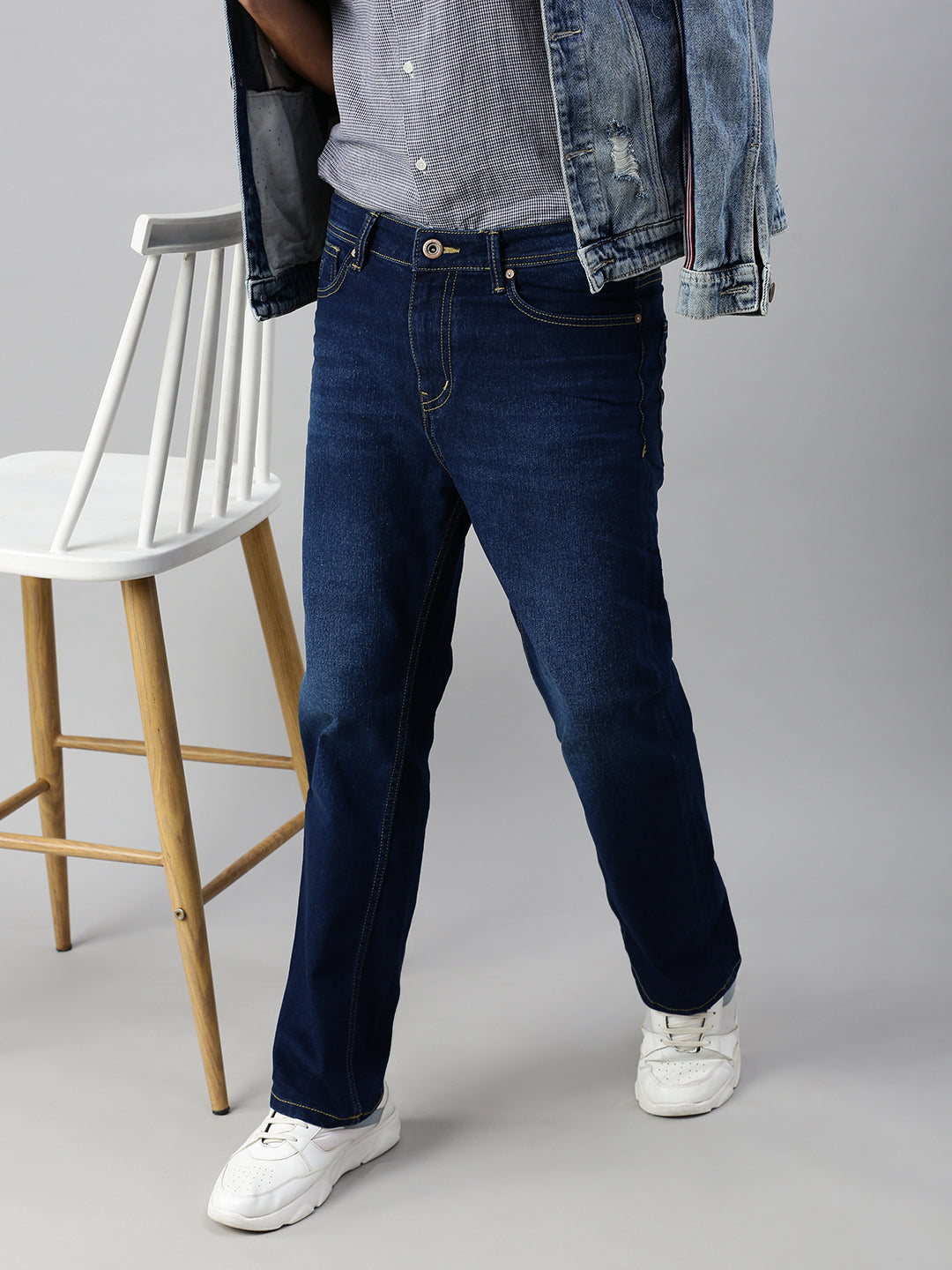 Vintage Indigo Blue Straight Fit Stretchable Jeans