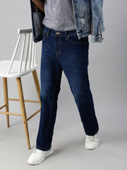 Vintage Indigo Blue Straight Fit Stretchable Jeans