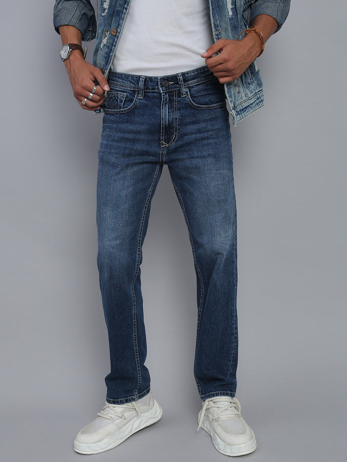 Mild Blue Regular Straight Fit Stretchable Jeans