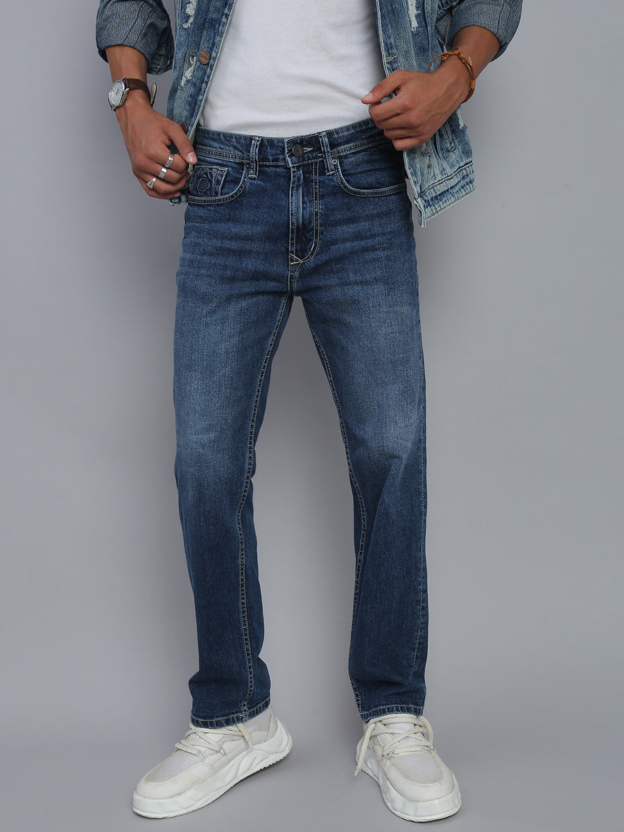 Mild Blue Regular Straight Fit Stretchable Jeans