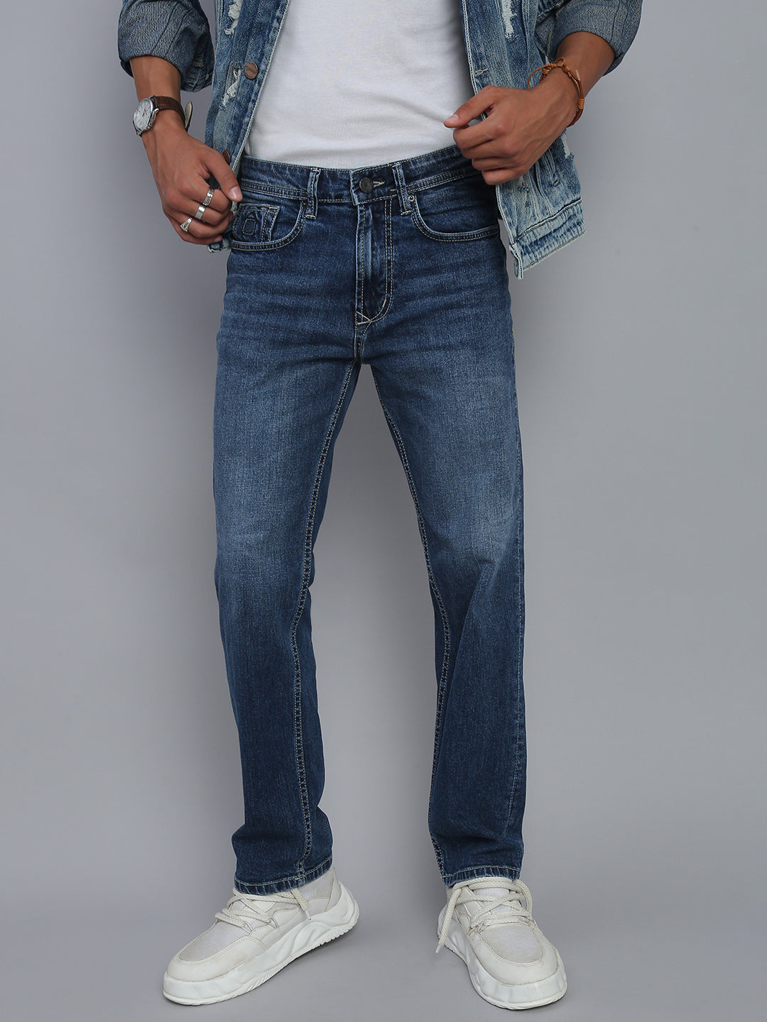 Mild Blue Regular Straight Fit Stretchable Jeans