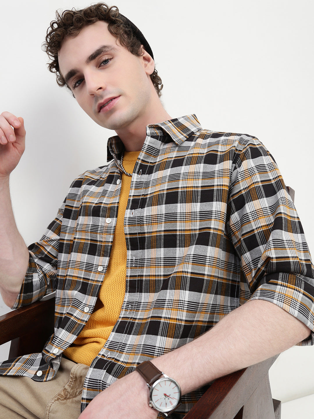 Oxford Checks Full Sleeve Slim Fit Shirt Without Pocket