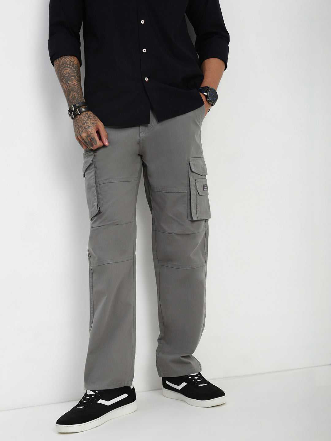Grey 7 Pocket Regular Fit Cargo Paint