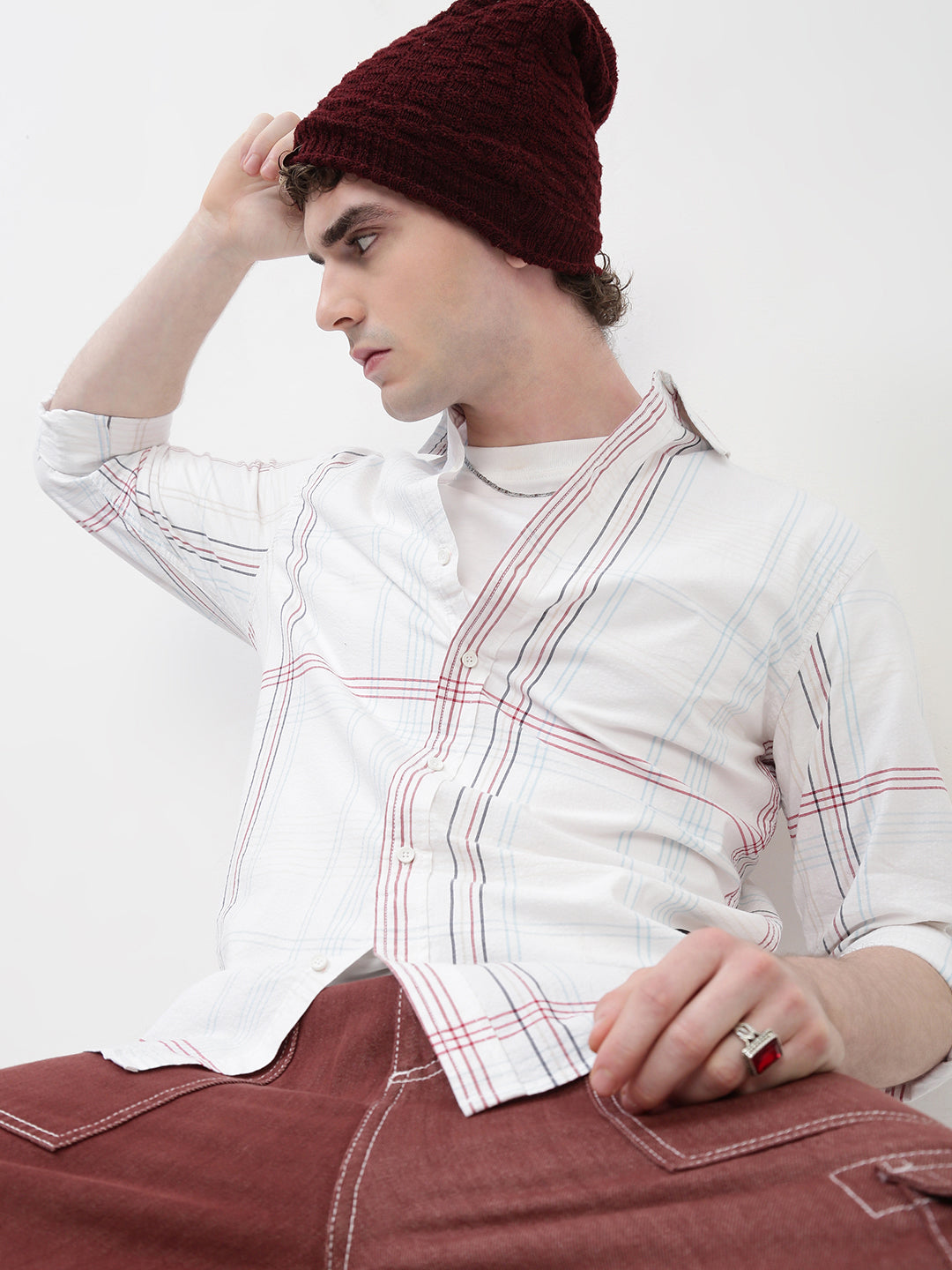 Checks Full Sleeve Slim Fit Shirt Without Pocket