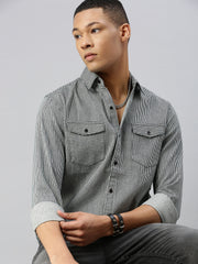 Indigo Stripe Double Flap Pocket Shirt
