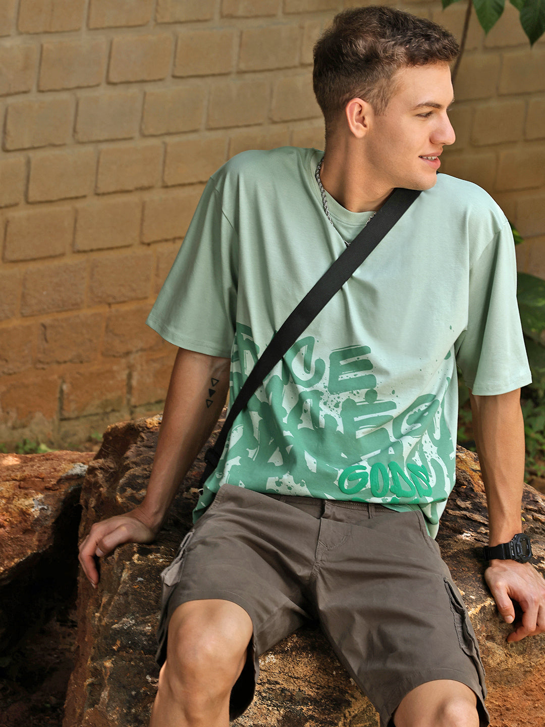 Printed Round Neck Oversize Half Sleeve T-Shirt