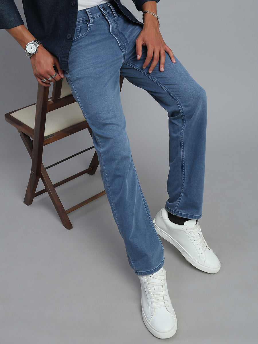 Ice Blue Regular Straight Fit Stretchable Jeans