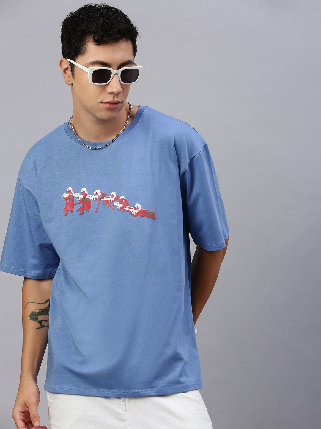 Printed Round Neck Oversize Half Sleeve T-Shirt
