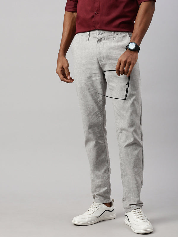 Light Gray Slim Cross Pocket Men’s Cotton Linen  Pants