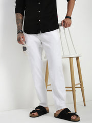 White Relax Fit Cross Pocket Cotton Linen  Pants