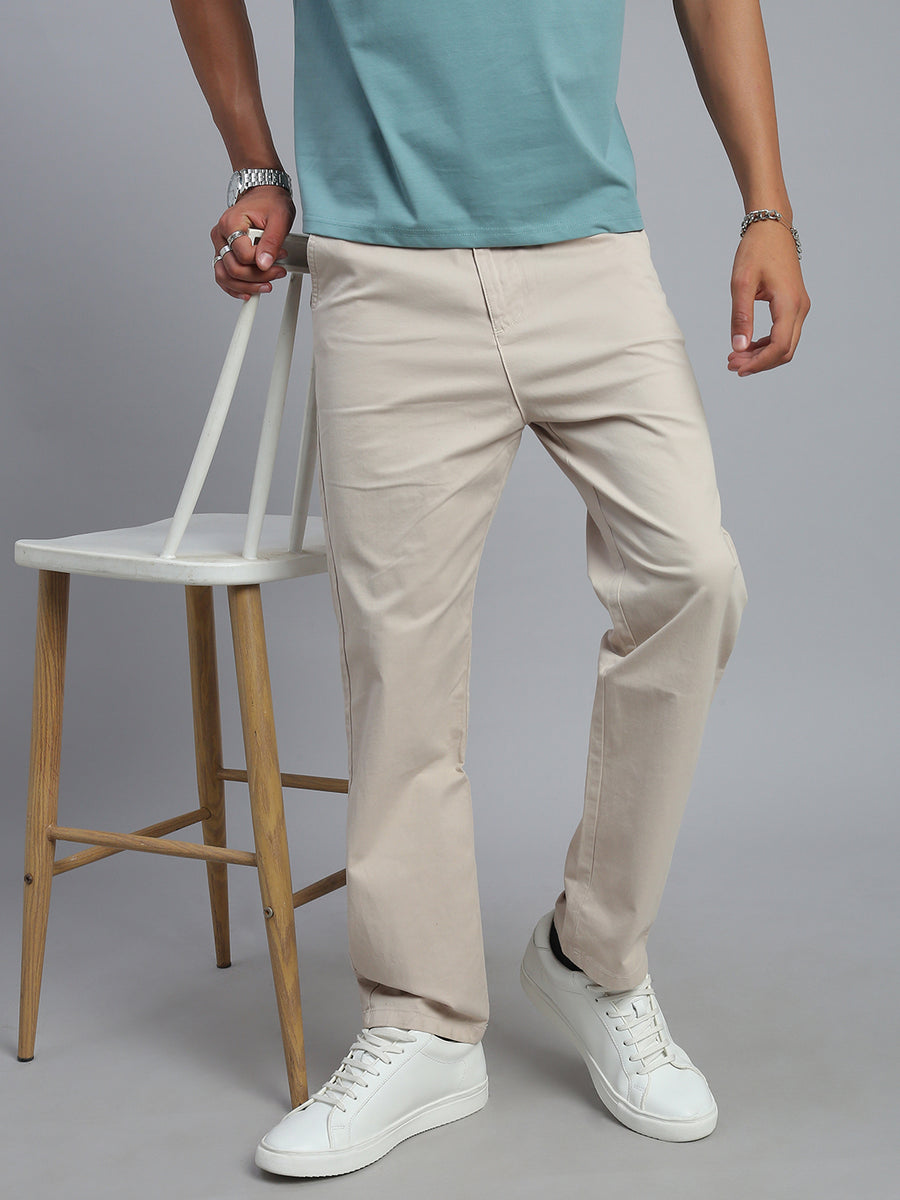 Cream Straight Fit Chinos Paint