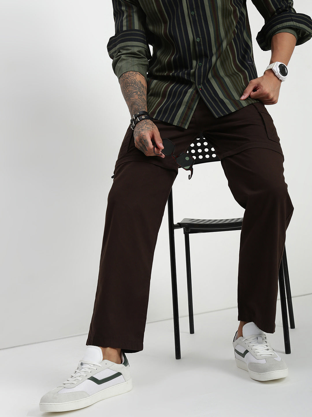 Dark Coffee  Detachable Convertable Regular Fit Cargo Paint