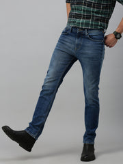 vintage blue low rise slim straight jeans