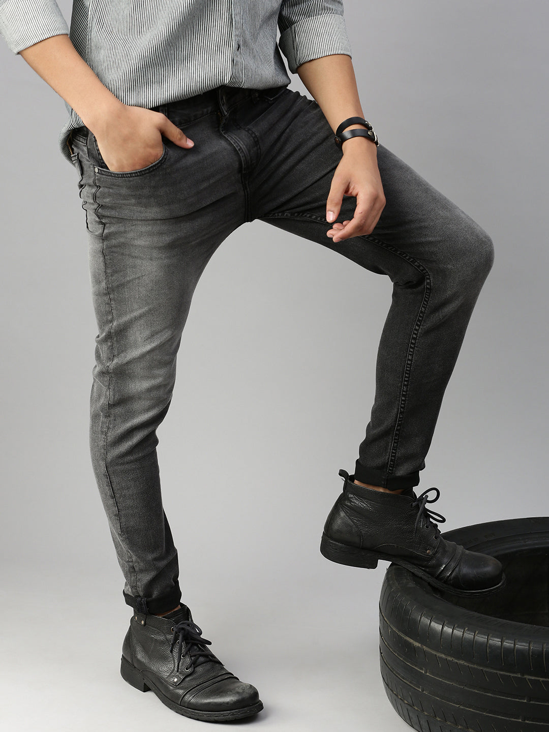Black Gray Vintage Skinny Fit Stretchable Jeans