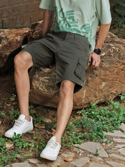 Olive Green Slim Fit Cargo Shorts