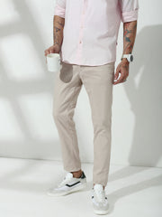 Cream  Slim  Fit Cross Pocket  Satin  Pants
