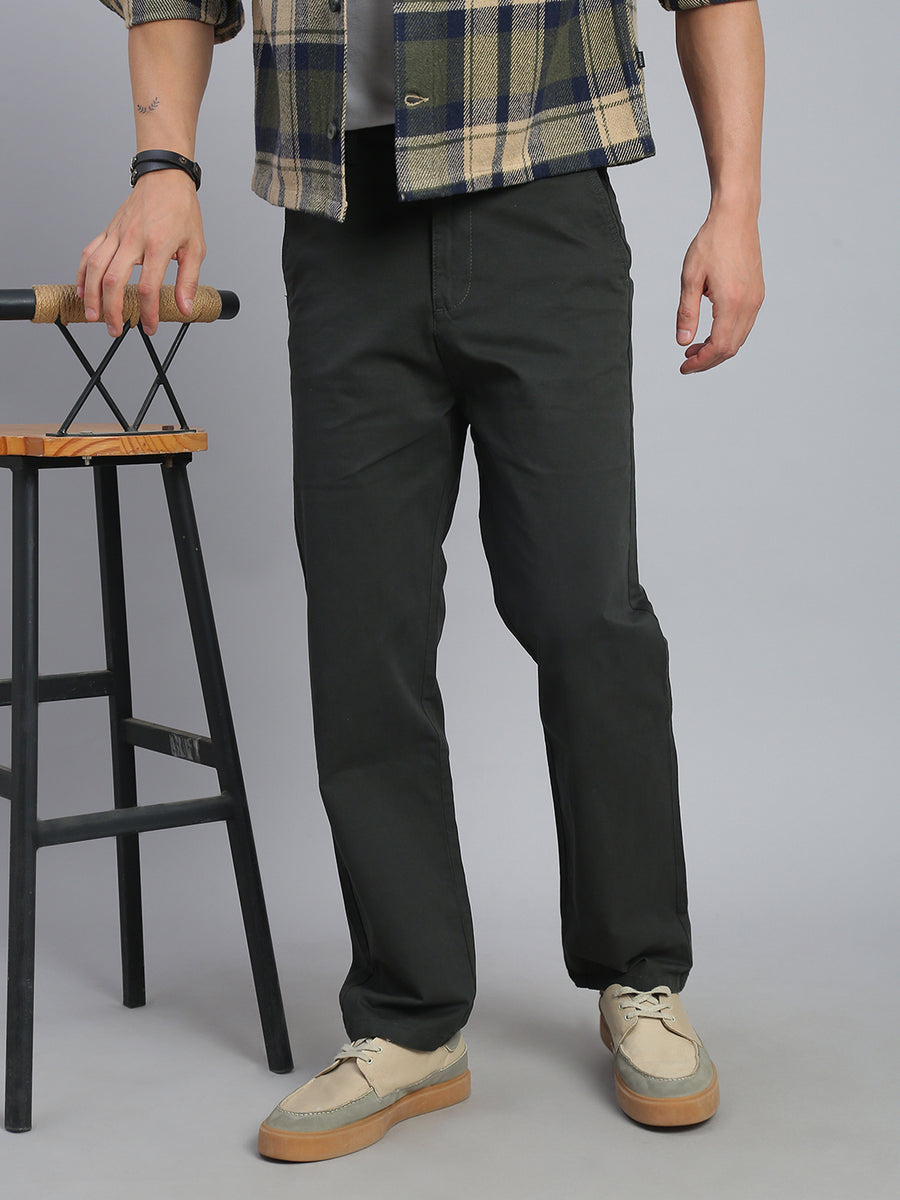 Olive Green Straight Fit Chinos Paint