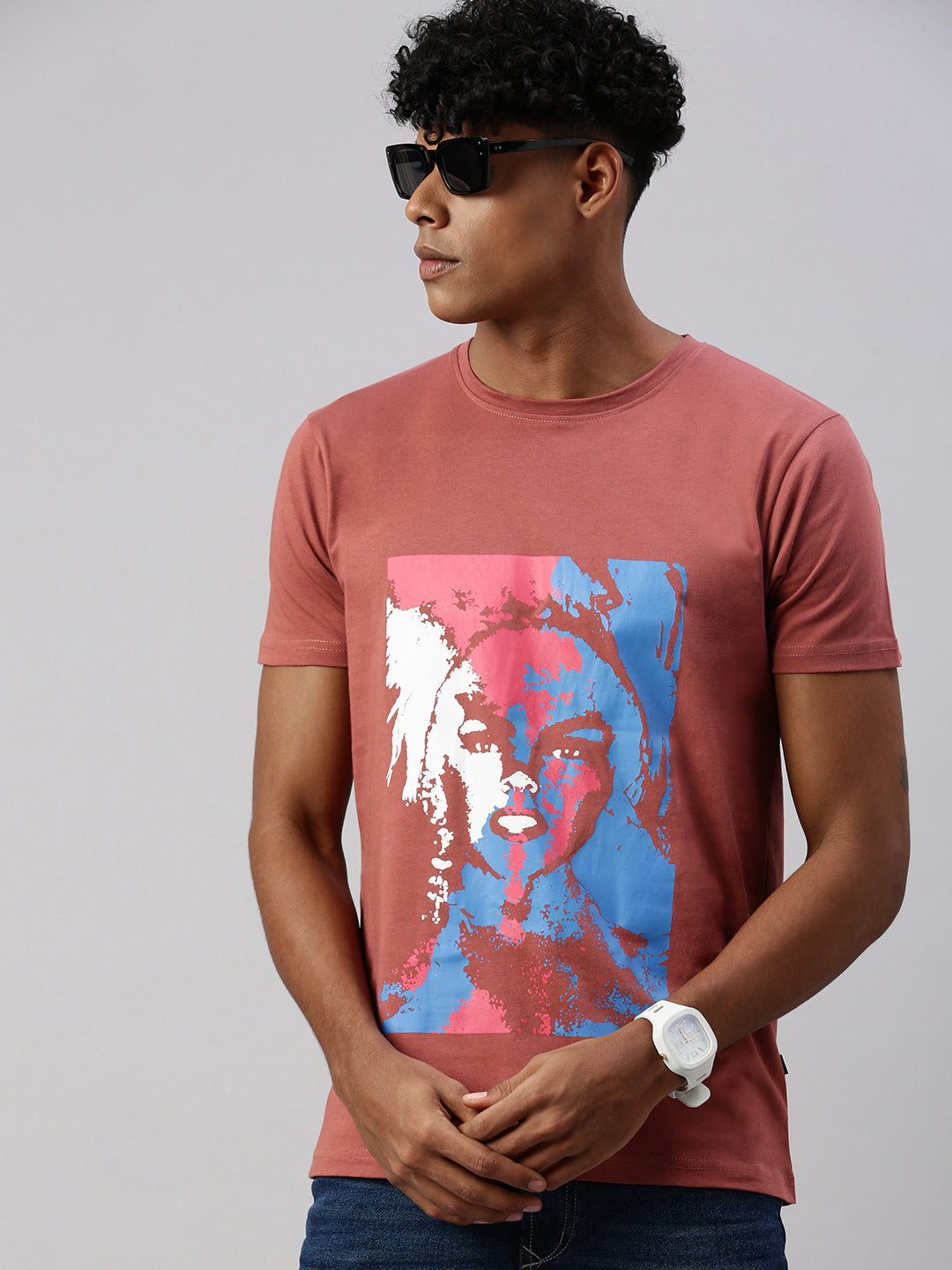 Rust Printed Round Neck Half Sleeve T-shirt