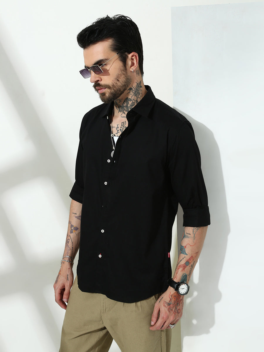 Black  Full Sleeve Slim Fit Shirt Without Pocket