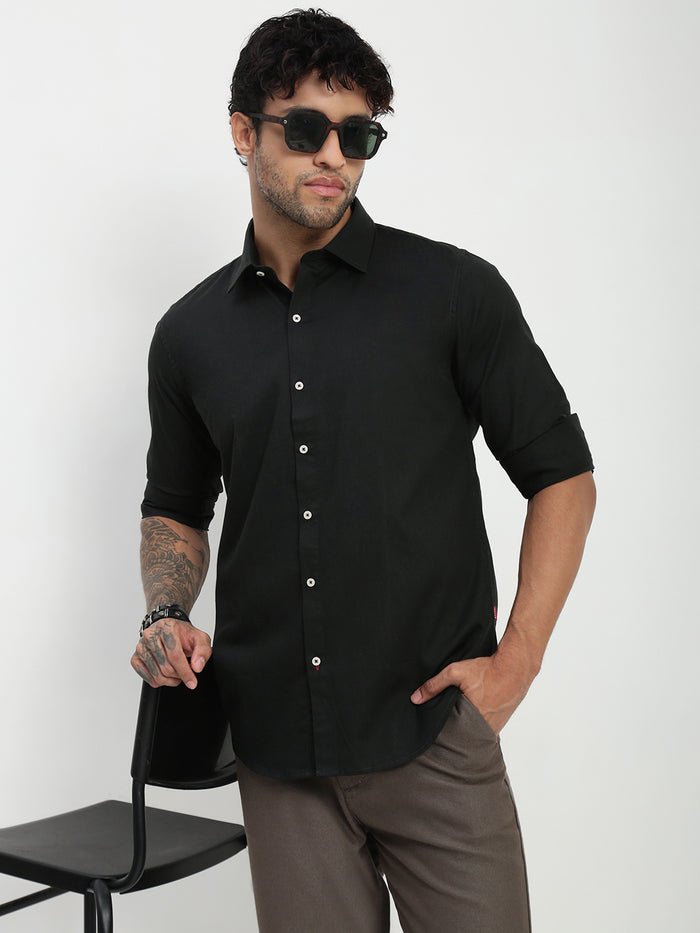 Olive Green  Full Sleeve Slim Fit Shirt Without Pocket