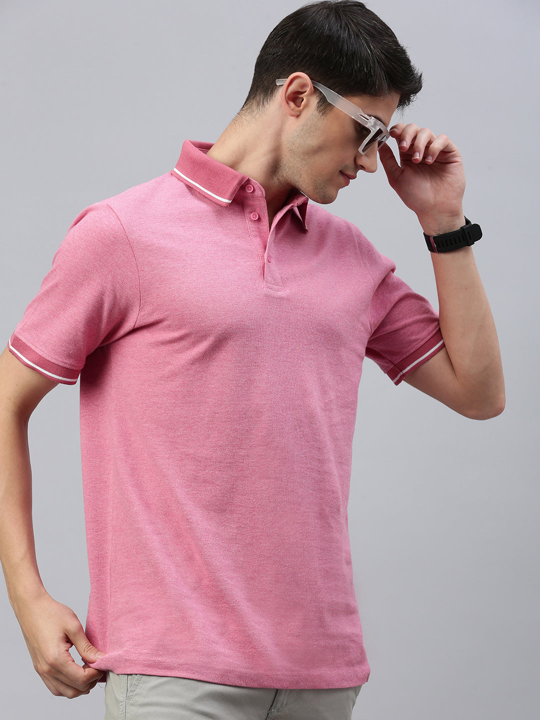 Pink Polo Collar Half T-Shirt