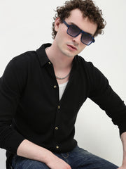 Black Knit Cardigan Full Sleeve Relax Slim Fit Shirt Without Pocket