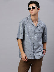 Printed Half Sleeve Oversize Shirt With Pocket