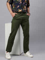 Olive Straight Fit Men’s Cotton Pants