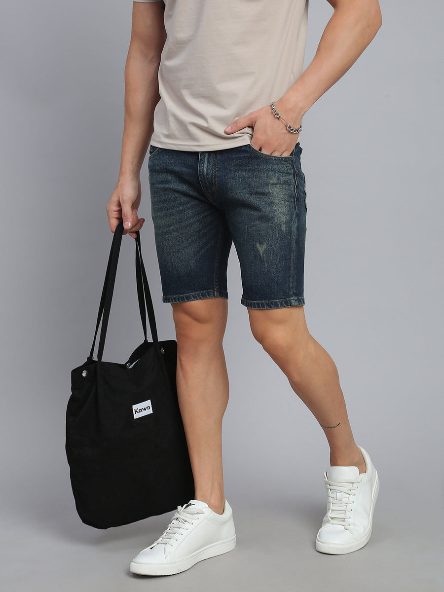 Dark Blue Vintage Slim Fit Shorts