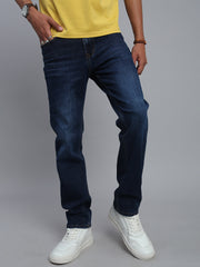 Dark Blue Regular Straight Fit Stretchable Jeans