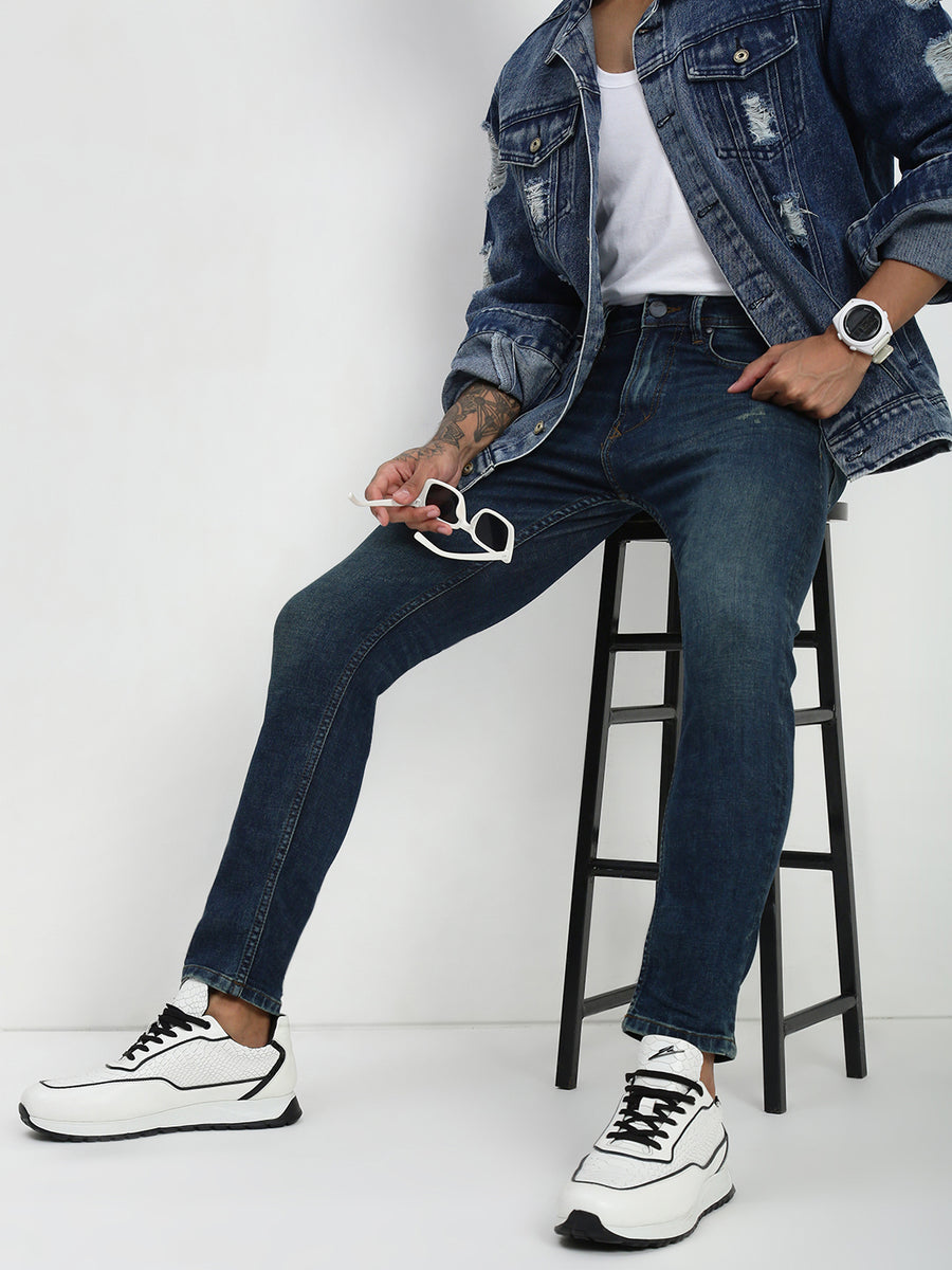 Vintage Blue Poly Stretch Trapped Fit Jeans