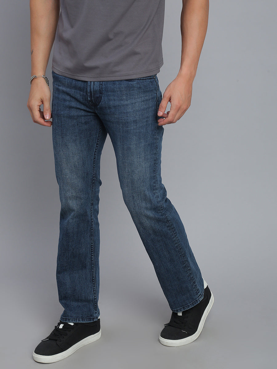Smoke Indigo Blue Boot Cut Fit Stretchable Jeans