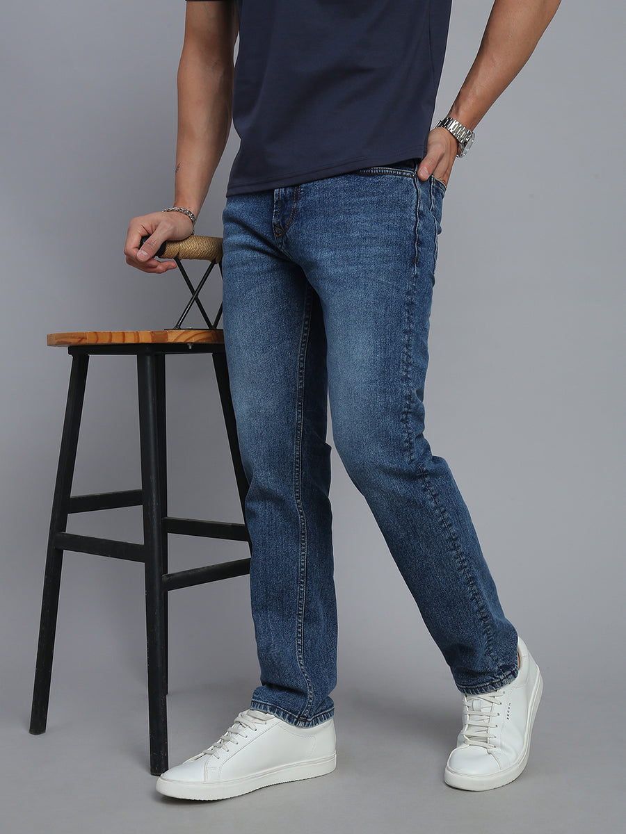 Mild Blue Regular Straight Fit Stretchable Jeans