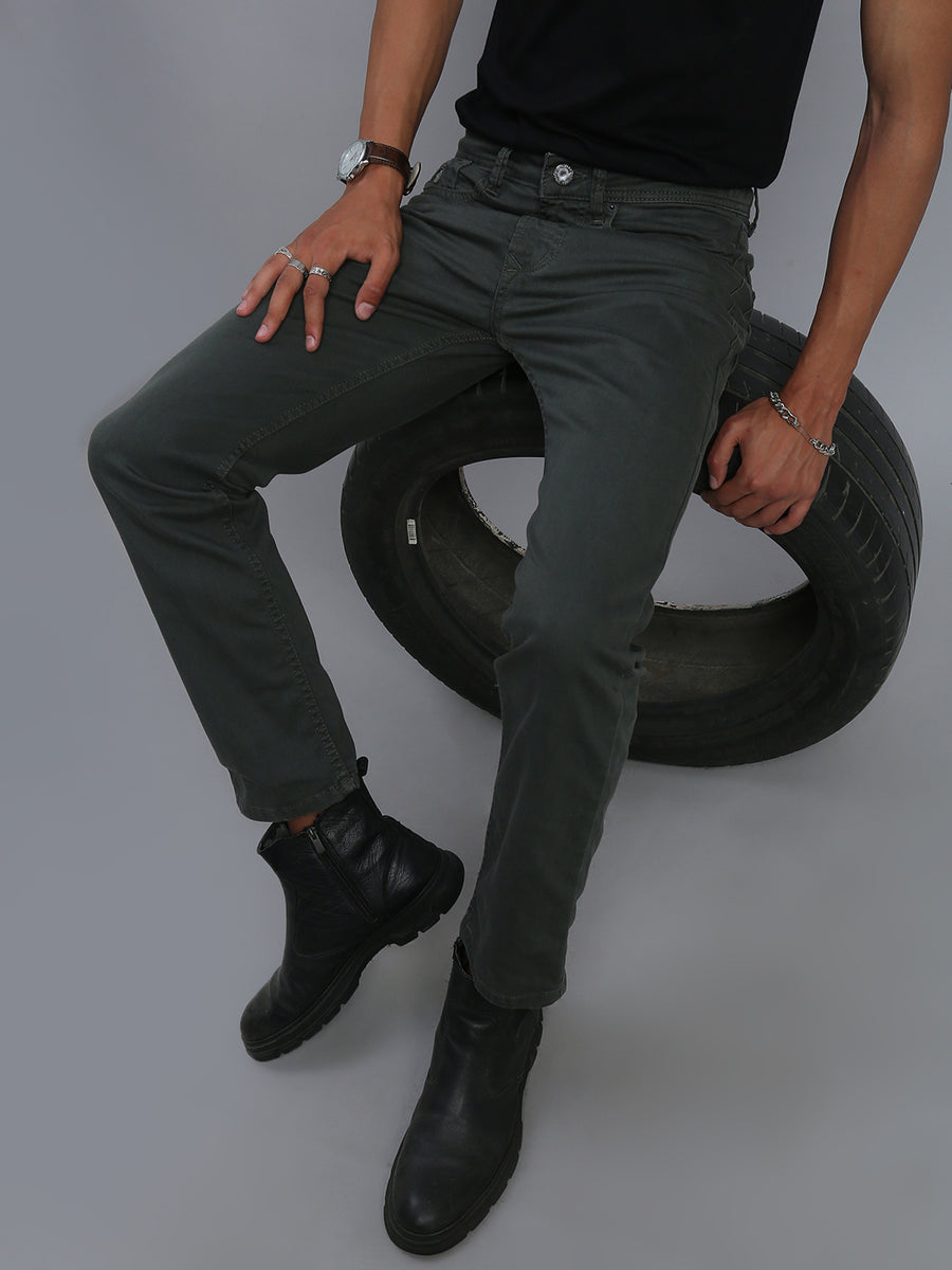 Olive Green Comfort Slim Fit Stretchable Jeans