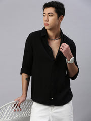 Black Doble Cloth Cotton Shirt Without Pocket
