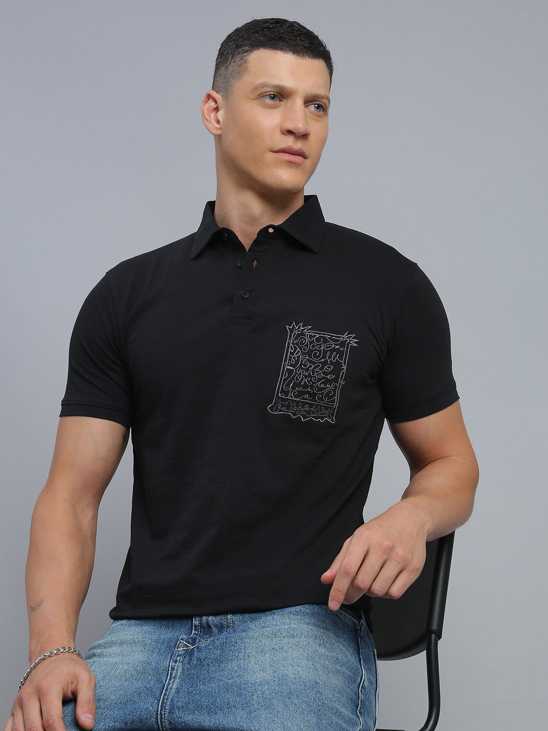 Black Polo Cotton T-Shirt