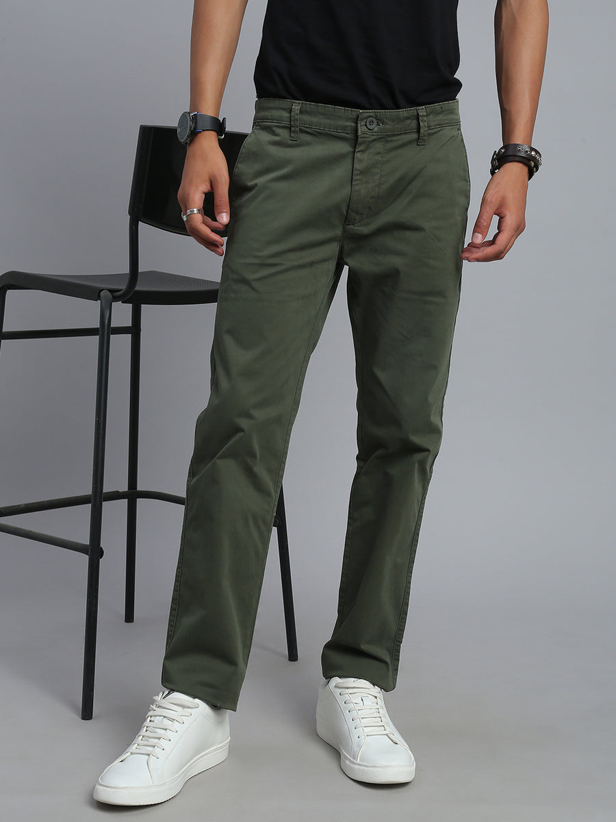 Dark Olive Green Comfort Slim Fit Chinos Paint