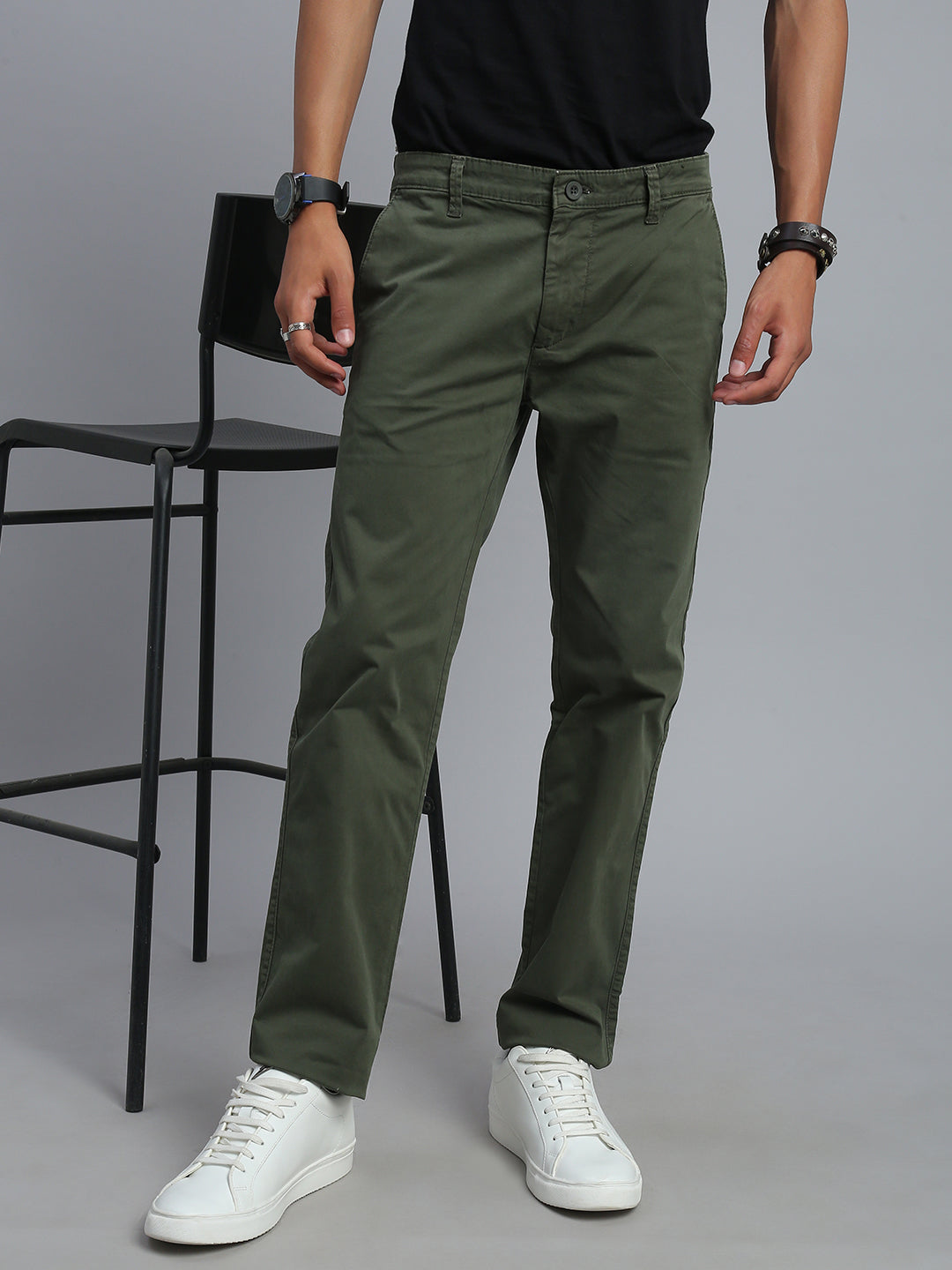 Dark Olive Green Comfort Slim Fit Chinos Paint