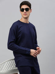 Navy Blue Cotton Sweat Shirt With Pocket