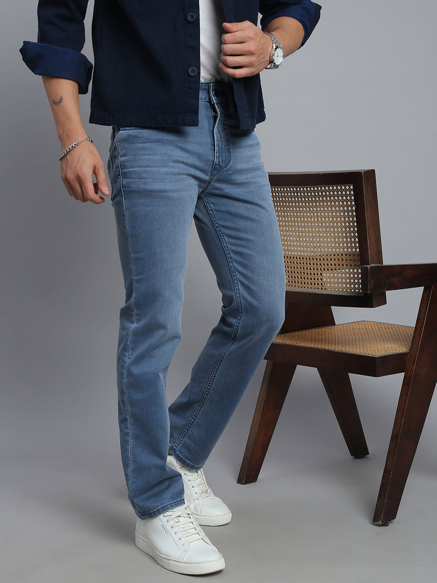 Sky Blue Regular Straight Fit Stretchable Jeans
