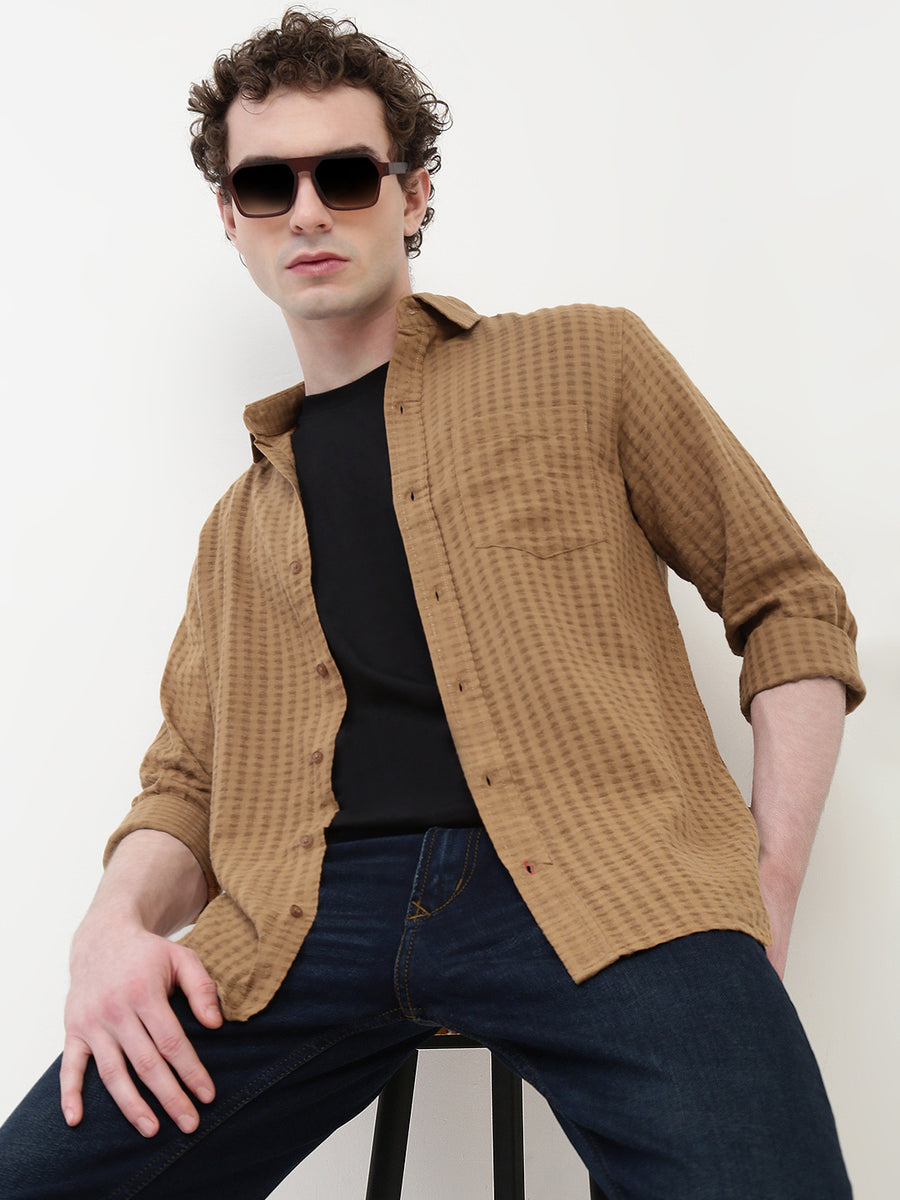 Seersucker Must Full Sleeve Relsx Fit Shirt With Pocket