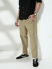 Khakhi Relax Fit Zip Pocket Linen Pant